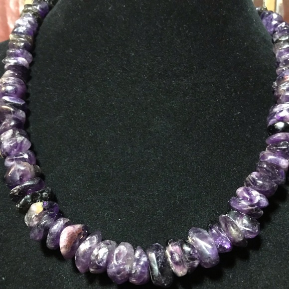Amethyst Crystal Necklace 21”L Graduated Rondelle Stone Bead Vintage Clasp - Picture 1 of 5